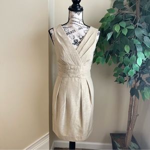 Shoshanna Metallic Abigail Pleated Sheath Dress Gold Sz 6